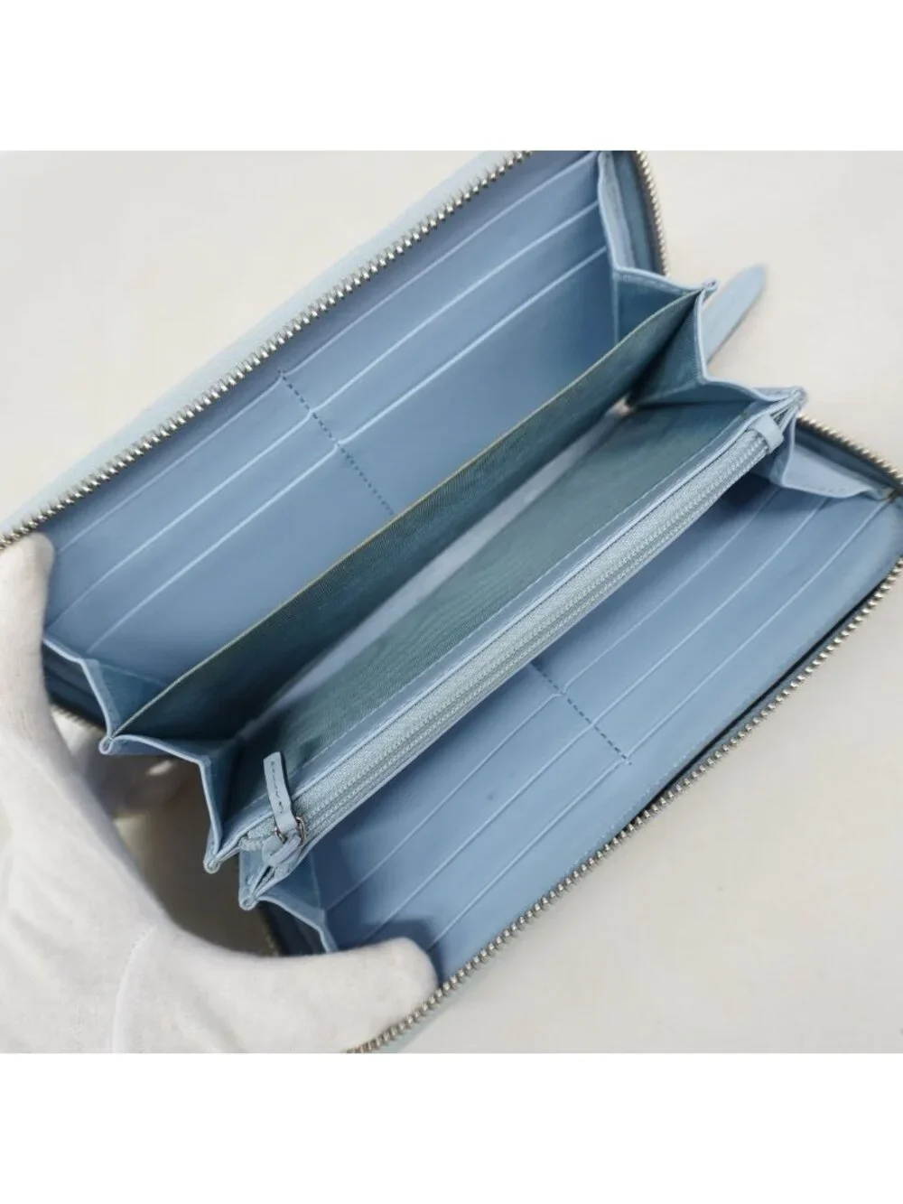 Gucci Wallet GG Marmont Leather Light Blue Silver
